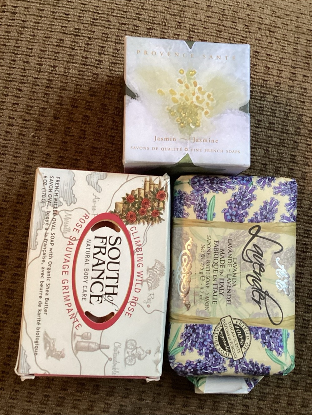Mixed Lot 3 Luxury Soaps, AC lavender, S. France, Whiskey River, Provence Sante